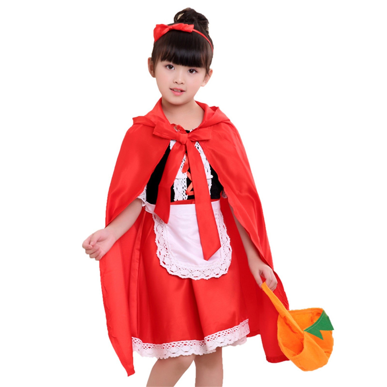 Fashionable and Light Dress for Children Girl's Little Red Riding Hood Dress Christmas for Girls with Cape Headband Bag 2 to12 Years